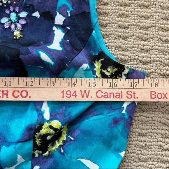 Ellen Tracy Sheath Dress Floral Gemstones Sleeveless - Picture 8 of 10